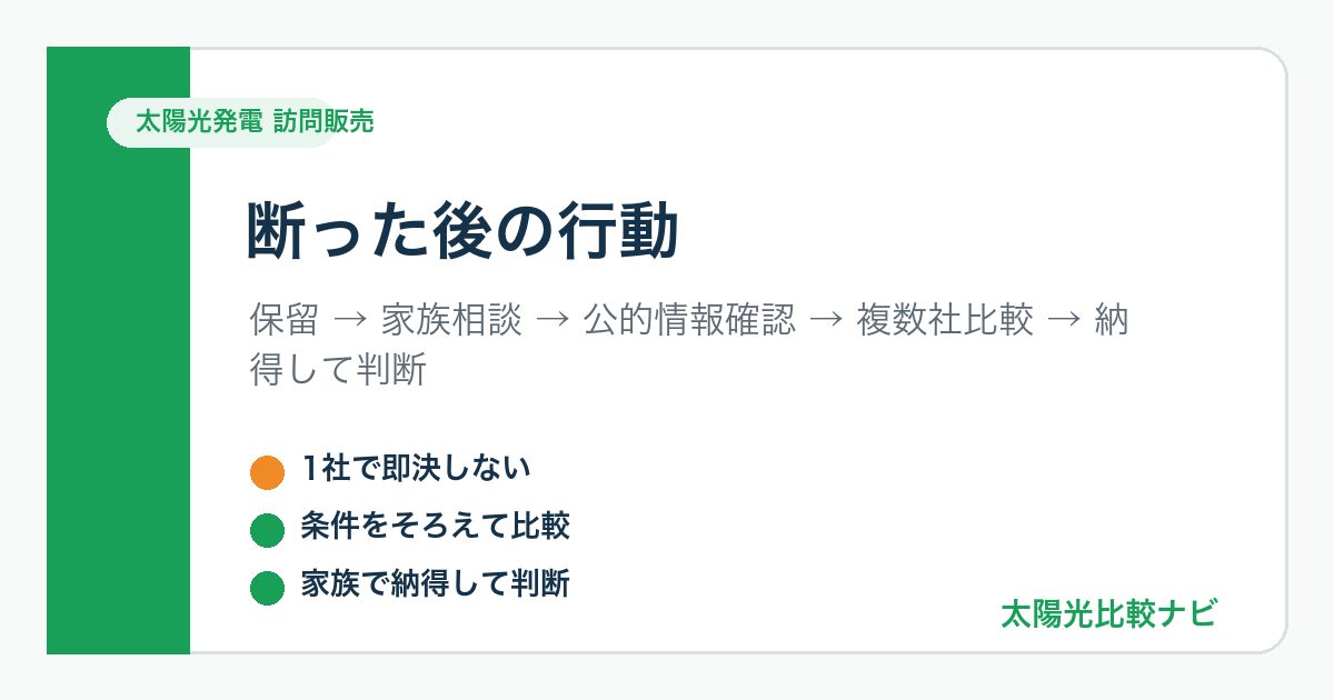 太陽光発電の訪問販売を受けた後に比較判断する5ステップ図解